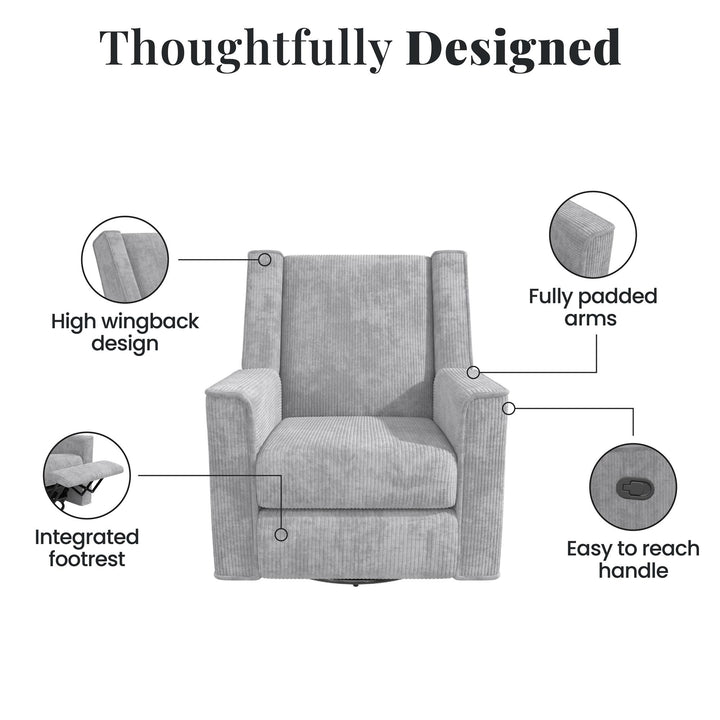 Elysian Swivel Recliner Chair and Glider - Light Gray