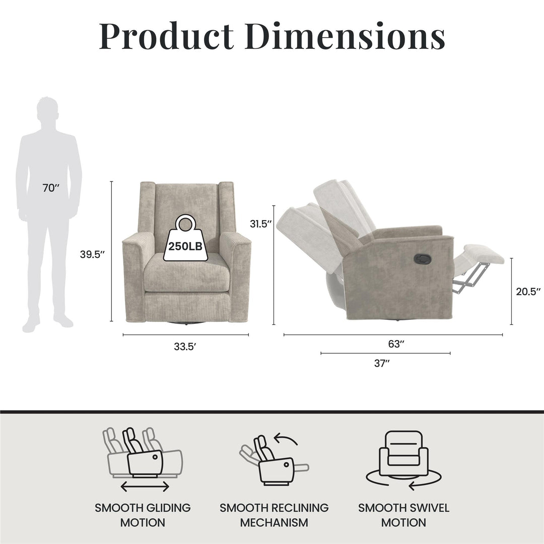Elysian Swivel Recliner Chair and Glider - Ivory