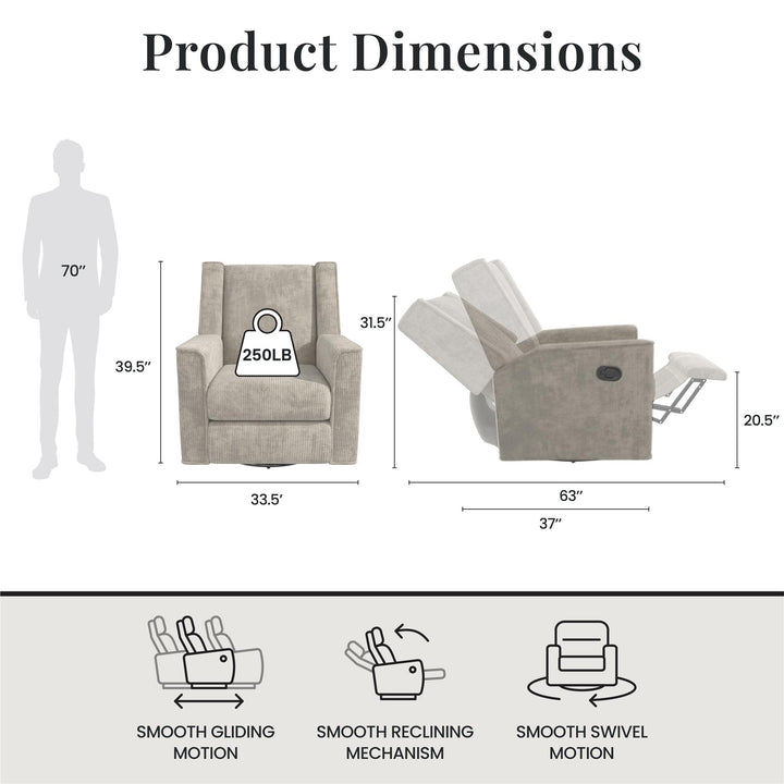 Elysian Swivel Recliner Chair and Glider - Ivory