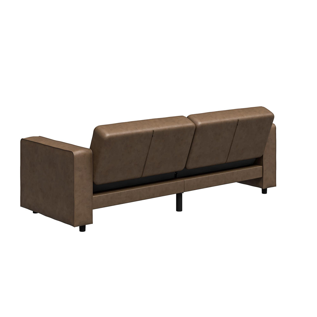 Allie Faux Leather Futon Sofa Bed - Brown Faux Leather - 3-Seater