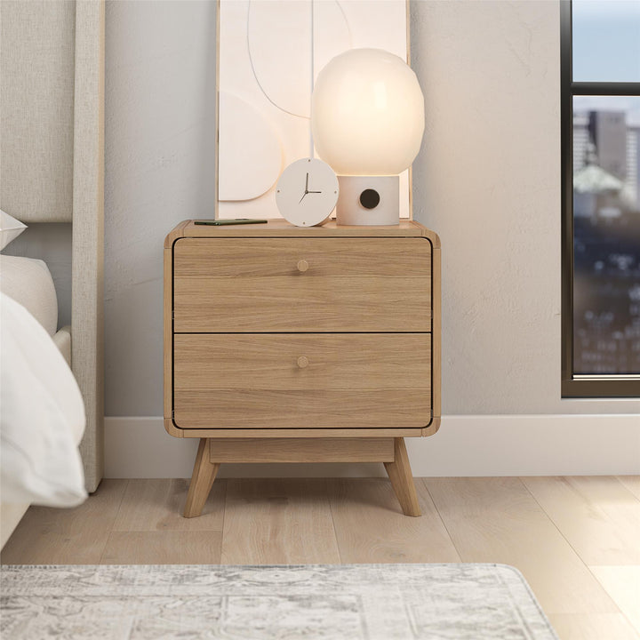 Leva Scandinavian Style 2 Drawer Nightstand - Natural Oak