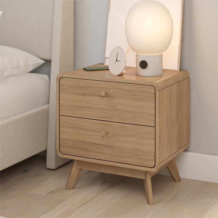 Leva Scandinavian Style 2 Drawer Nightstand - Natural Oak