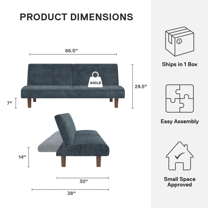DHP Myla 66.5" Armless Futon Sofa Bed - Blue - 3-Seater