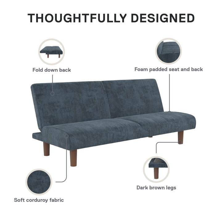 DHP Myla 66.5" Armless Futon Sofa Bed - Blue - 3-Seater