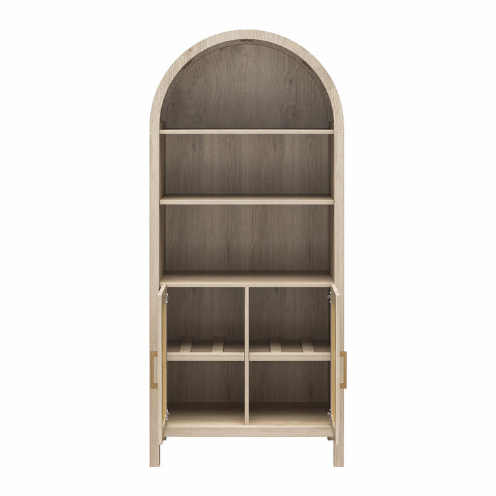 RealRooms Anaya Tall Arched Storage Cabinet with Faux Rattan Doors, Blonde Oak - Blonde Oak