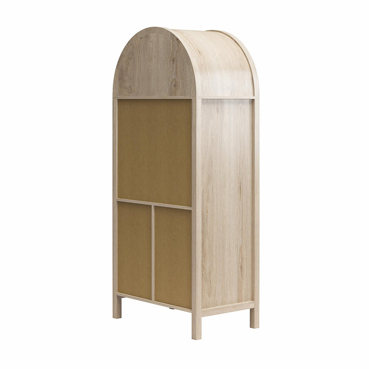 RealRooms Anaya Tall Arched Storage Cabinet with Faux Rattan Doors, Blonde Oak - Blonde Oak