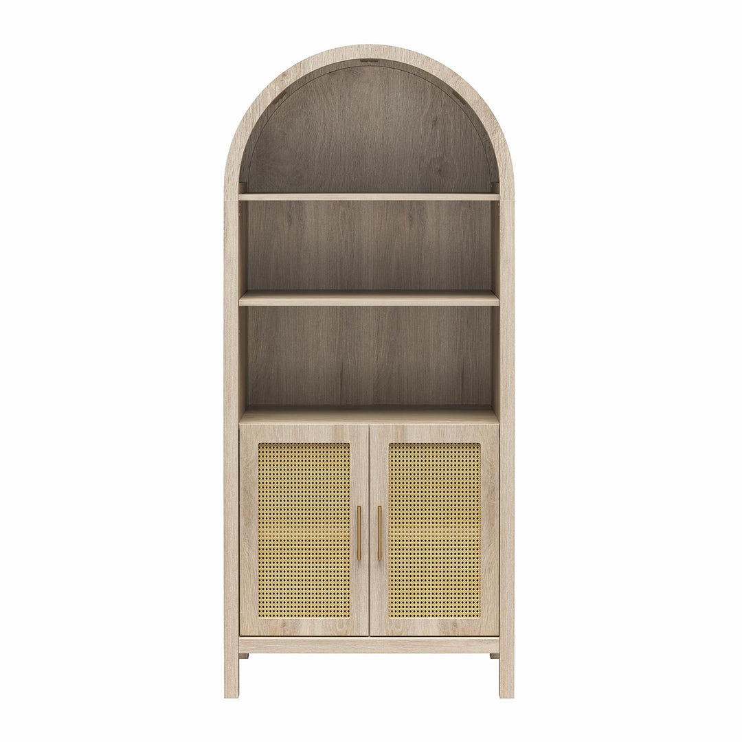 RealRooms Anaya Tall Arched Storage Cabinet with Faux Rattan Doors, Blonde Oak - Blonde Oak