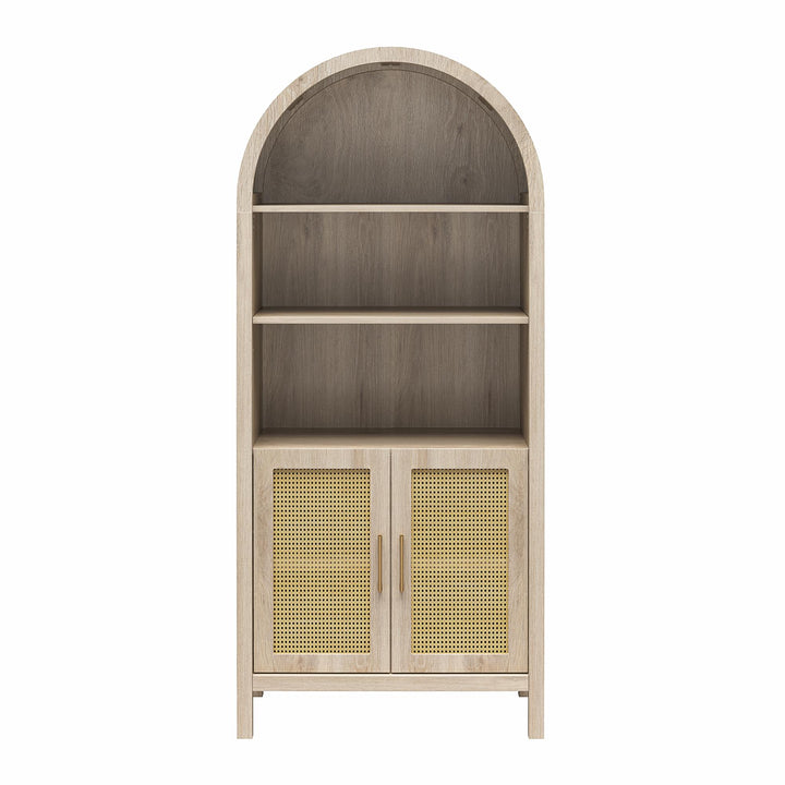 RealRooms Anaya Tall Arched Storage Cabinet with Faux Rattan Doors, Blonde Oak - Blonde Oak