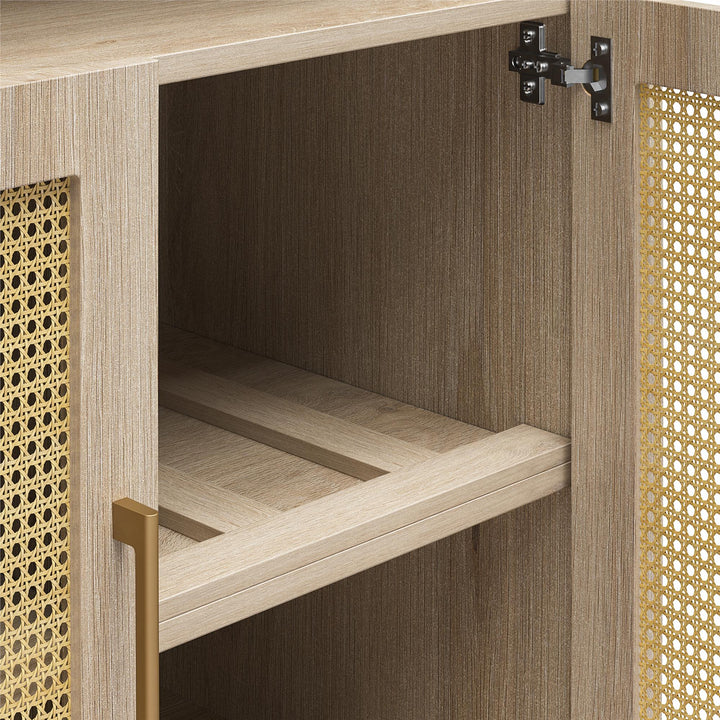 RealRooms Anaya Tall Arched Storage Cabinet with Faux Rattan Doors, Blonde Oak - Blonde Oak