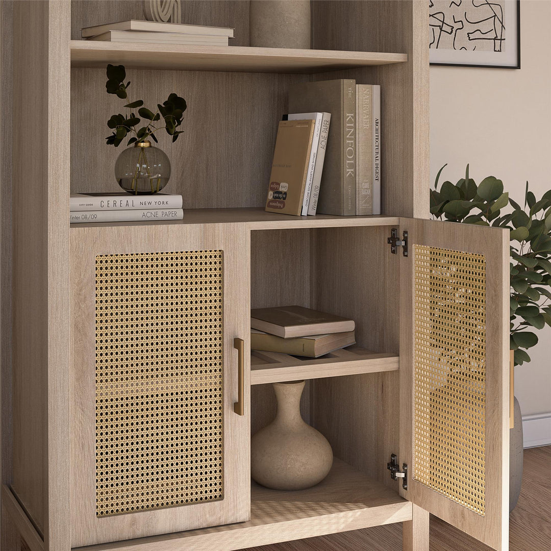 RealRooms Anaya Tall Arched Storage Cabinet with Faux Rattan Doors, Blonde Oak - Blonde Oak