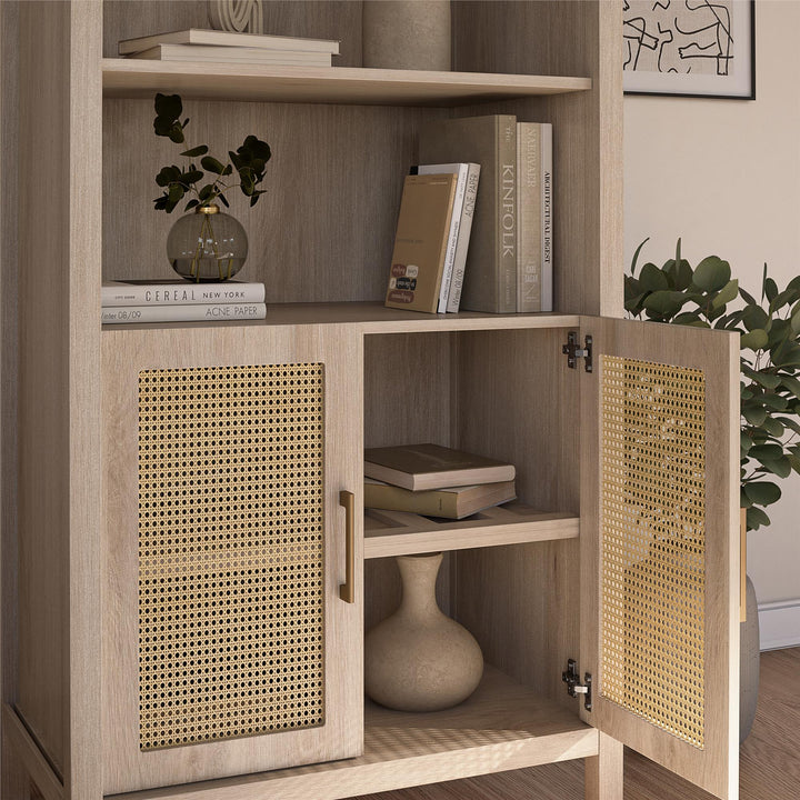 RealRooms Anaya Tall Arched Storage Cabinet with Faux Rattan Doors, Blonde Oak - Blonde Oak