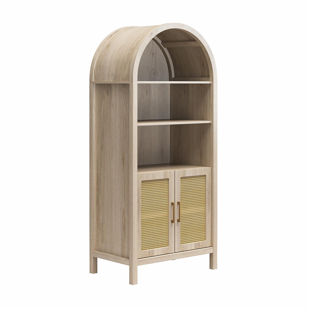 RealRooms Anaya Tall Arched Storage Cabinet with Faux Rattan Doors, Blonde Oak - Blonde Oak