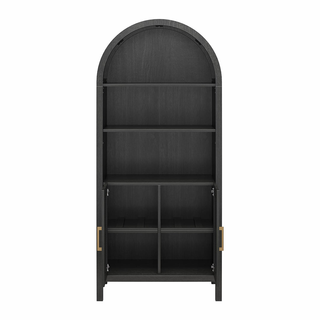 RealRooms Anaya Tall Arched Storage Cabinet with Faux Rattan Doors, Shadow Oak - Shadow Oak