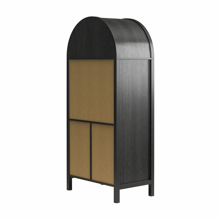 RealRooms Anaya Tall Arched Storage Cabinet with Faux Rattan Doors, Shadow Oak - Shadow Oak