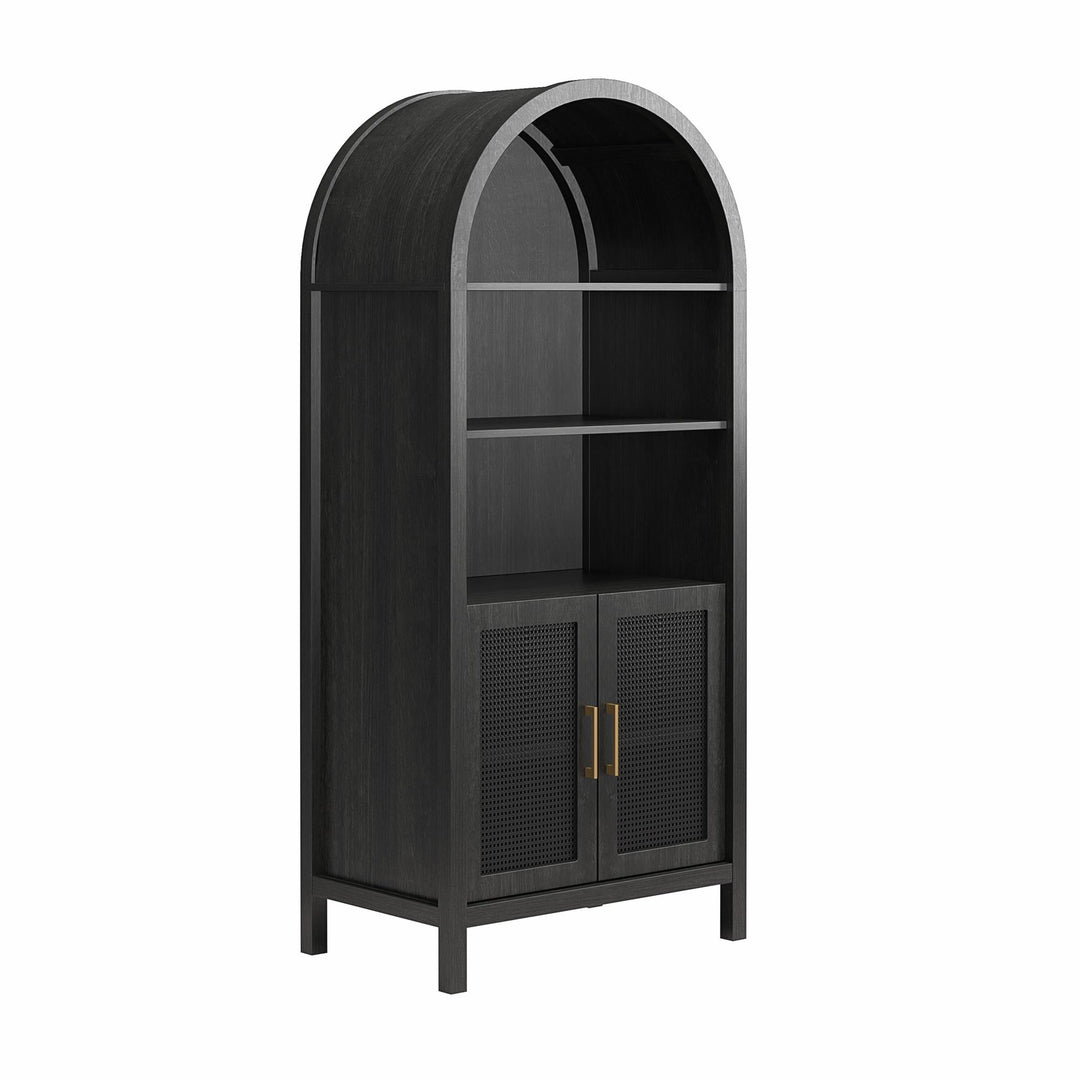 RealRooms Anaya Tall Arched Storage Cabinet with Faux Rattan Doors, Shadow Oak - Shadow Oak