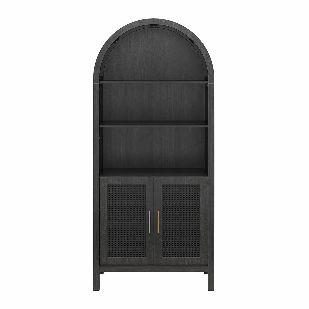 RealRooms Anaya Tall Arched Storage Cabinet with Faux Rattan Doors, Shadow Oak - Shadow Oak