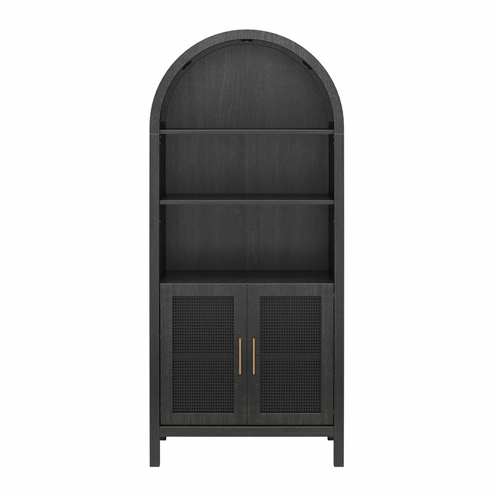 RealRooms Anaya Tall Arched Storage Cabinet with Faux Rattan Doors, Shadow Oak - Shadow Oak