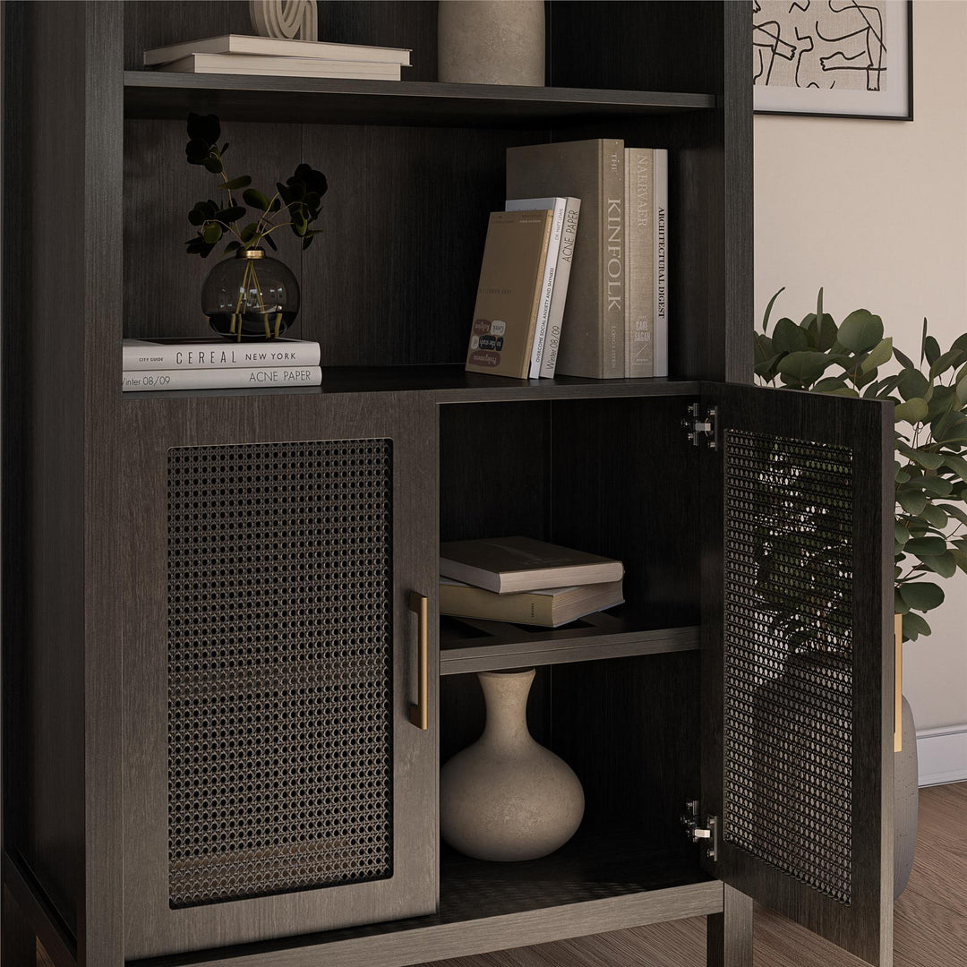 RealRooms Anaya Tall Arched Storage Cabinet with Faux Rattan Doors, Shadow Oak - Shadow Oak