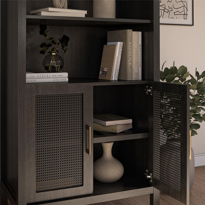 RealRooms Anaya Tall Arched Storage Cabinet with Faux Rattan Doors, Shadow Oak - Shadow Oak