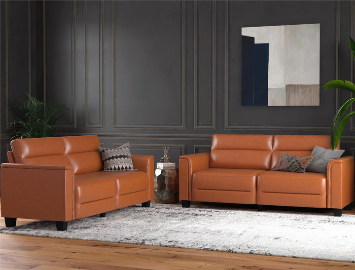 Williamson 75.5 inch Upholstered Sofa - Brown Faux Leather - 3-Seater