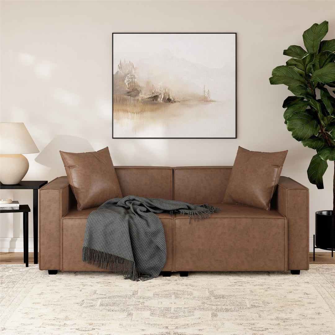 Mainstays Wynnewood Sofa - Cocoa Faux Leather - 2-Seater