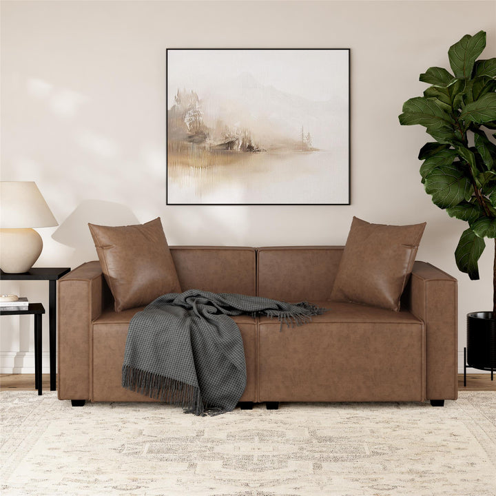 Mainstays Wynnewood Sofa - Cocoa Faux Leather - 2-Seater