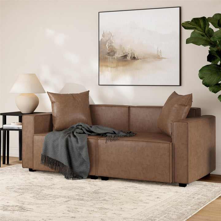 Mainstays Wynnewood Sofa - Cocoa Faux Leather - 2-Seater