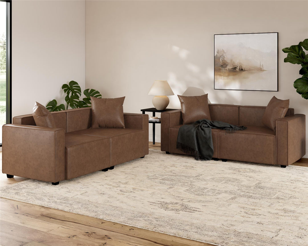 Mainstays Wynnewood Sofa - Cocoa Faux Leather - 2-Seater