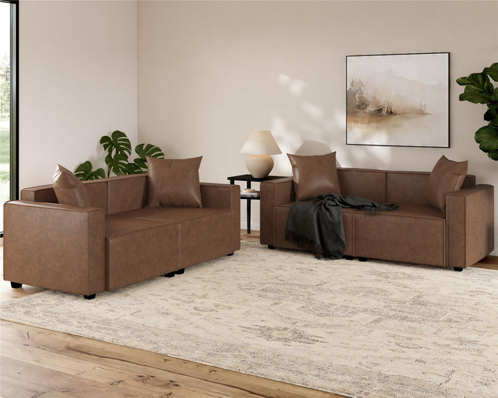 Mainstays Wynnewood Sofa - Cocoa Faux Leather - 2-Seater