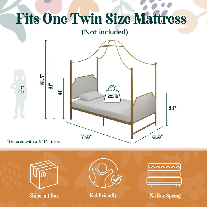 Monarch Hill Clementine Canopy Bed with Linen Headboard and Footboard - Gold - Twin