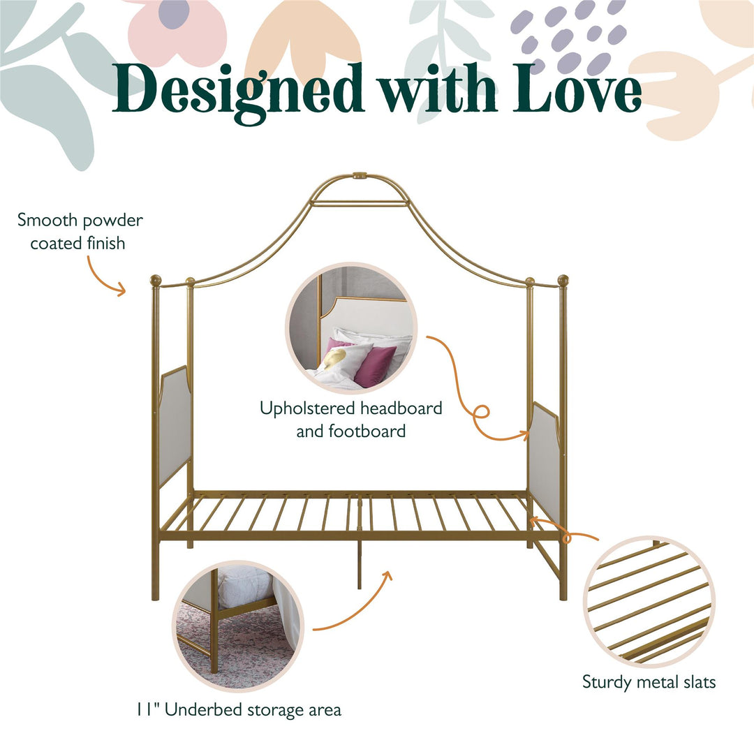 Monarch Hill Clementine Canopy Bed with Linen Headboard and Footboard - Gold - Twin