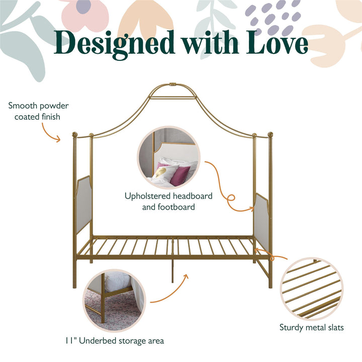 Monarch Hill Clementine Canopy Bed with Linen Headboard and Footboard - Gold - Twin