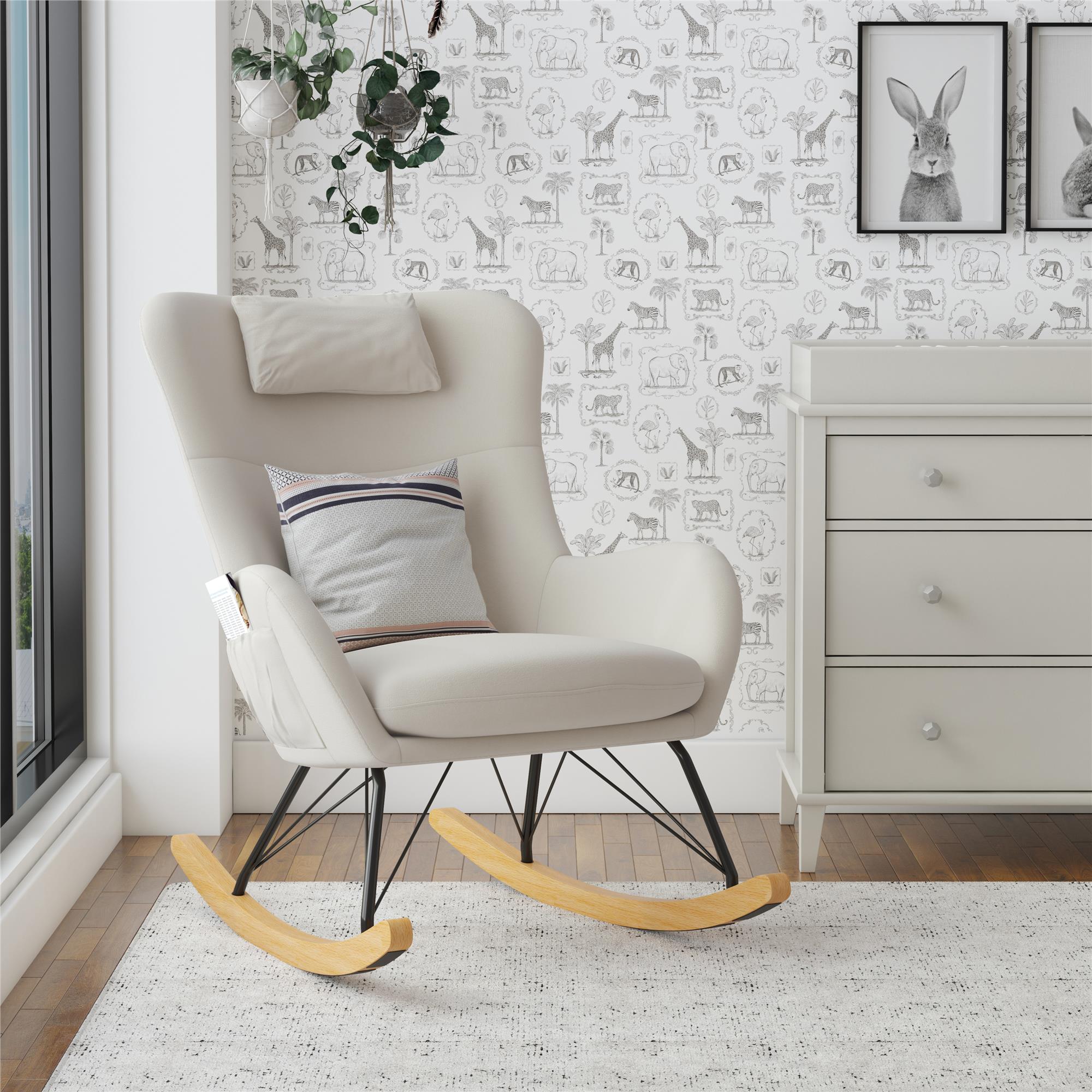 Robbie Rocker Accent Chair: Storage Pockets & Pillow