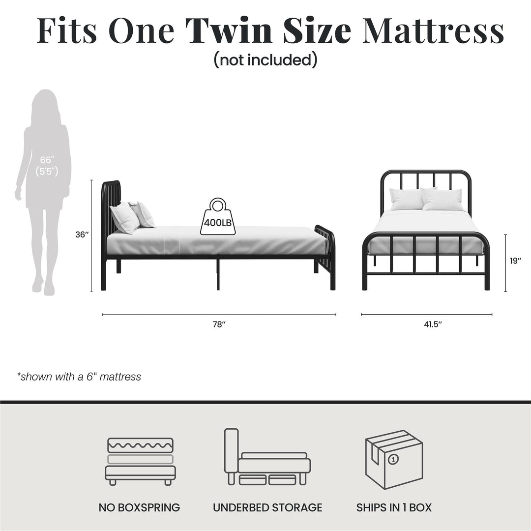 Marva Twin Metal Bed Frame with Headboard - Black - Twin