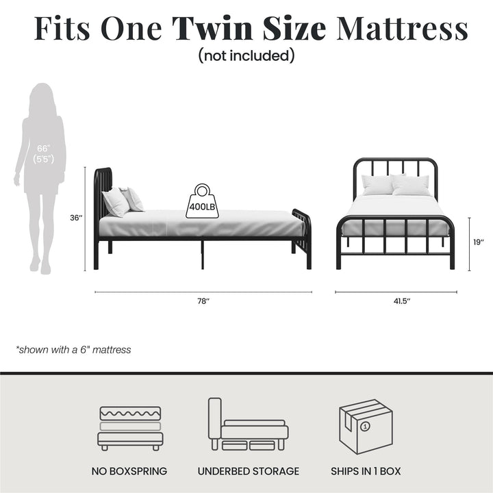 Marva Twin Metal Bed Frame with Headboard - Black - Twin