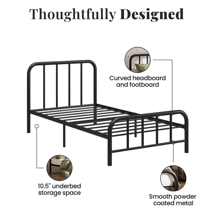 Marva Twin Metal Bed Frame with Headboard - Black - Twin