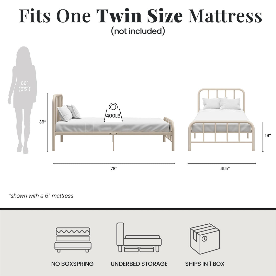 Marva Twin Metal Bed Frame with Headboard - Parchment - Twin