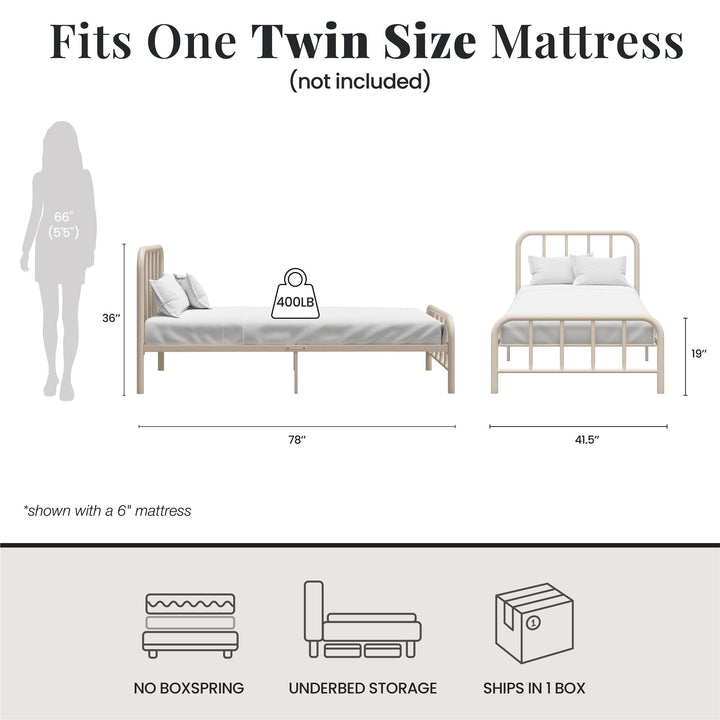Marva Twin Metal Bed Frame with Headboard - Parchment - Twin