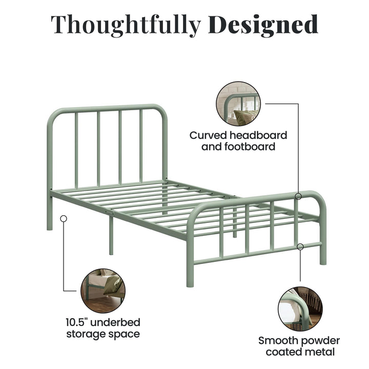 Marva Twin Metal Bed Frame with Headboard - Pale Green - Twin