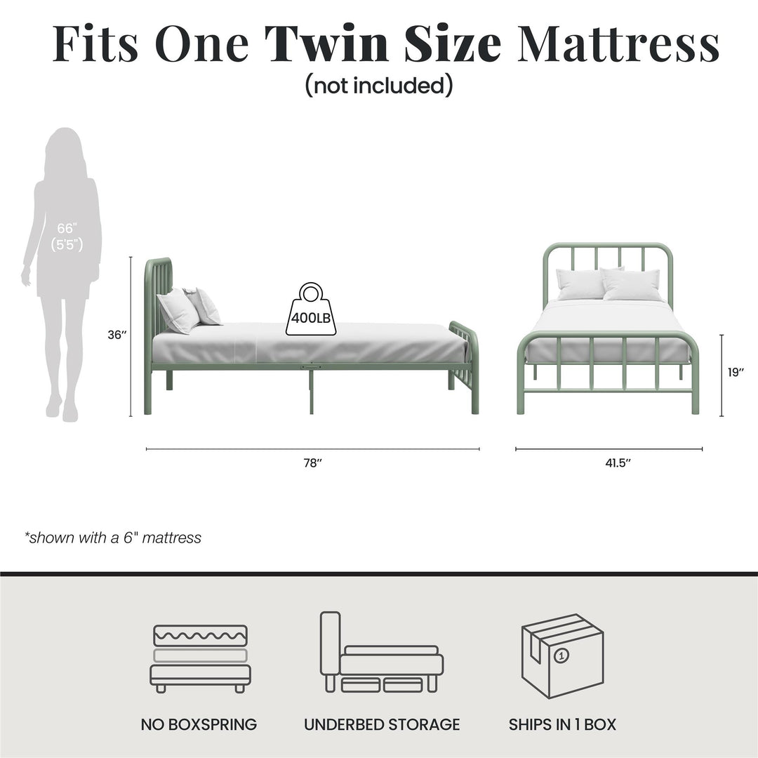 Marva Twin Metal Bed Frame with Headboard - Pale Green - Twin