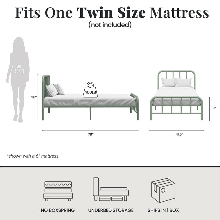 Marva Twin Metal Bed Frame with Headboard - Pale Green - Twin
