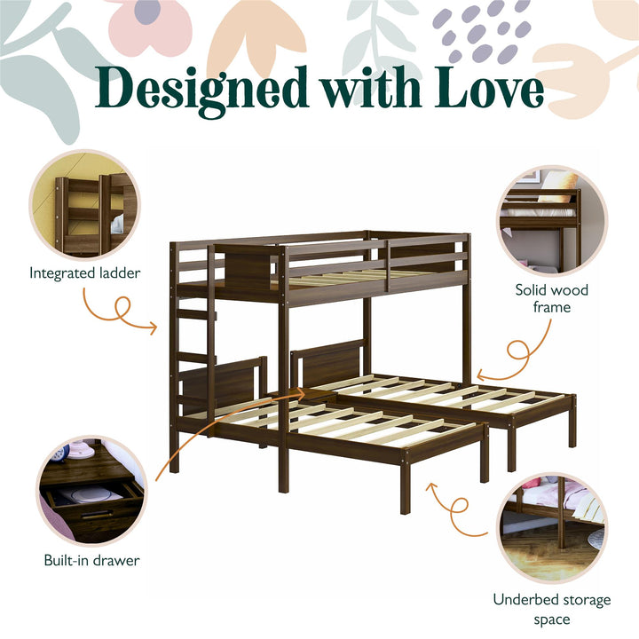  Zayden Twin over Twin & Twin Triple Bunk Bed for Kids - Mocha Espresso - Twin/Twin & Twin