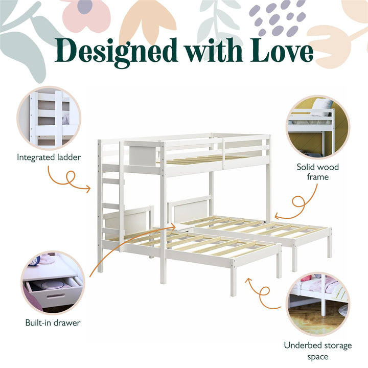  Zayden Twin over Twin & Twin Triple Bunk Bed for Kids - White - Twin/Twin & Twin