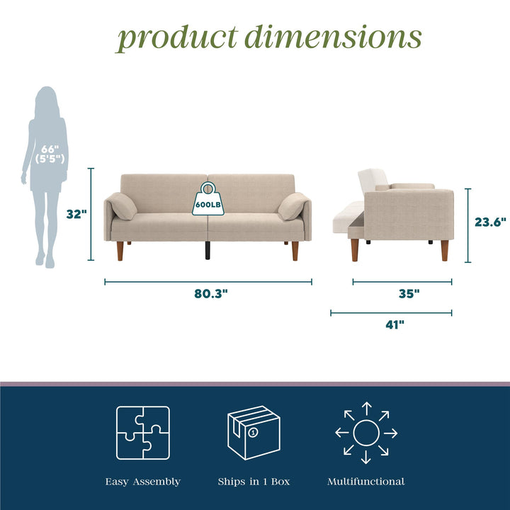 Markham 80.5 inch Futon Sofa Bed with 2 Attached Cushions - Sand Basket Weave - 3-Seater