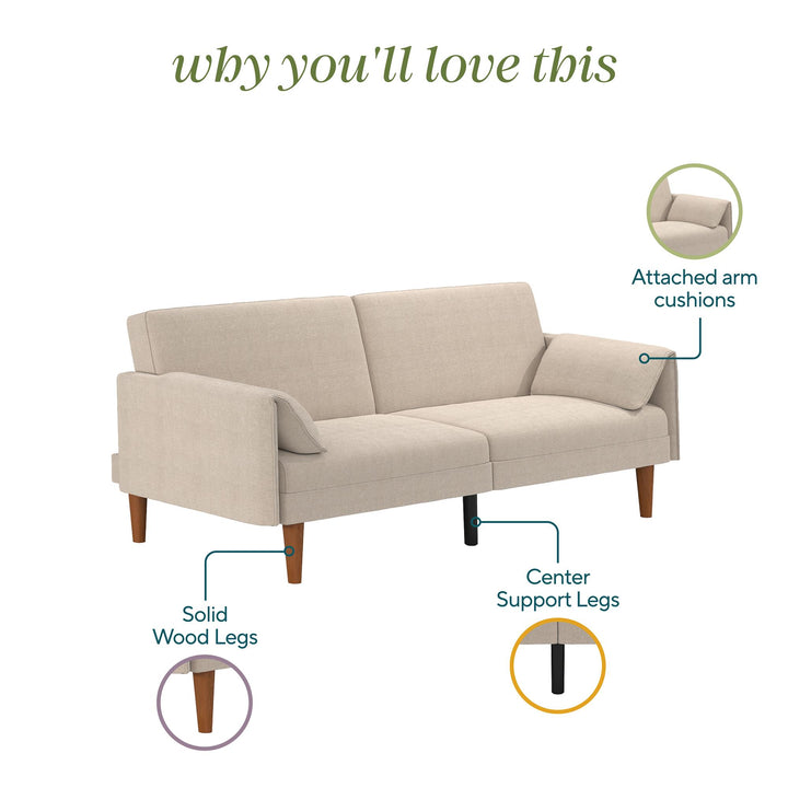 Markham 80.5 inch Futon Sofa Bed with 2 Attached Cushions - Sand Basket Weave - 3-Seater
