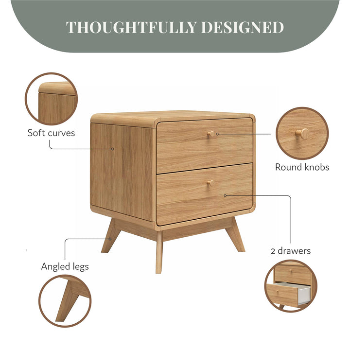 Leva Scandinavian Style 2 Drawer Nightstand - Natural Oak