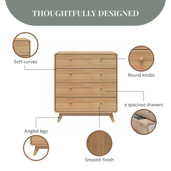 Leva Scandinavian Style 4 Drawer Dresser - Oak