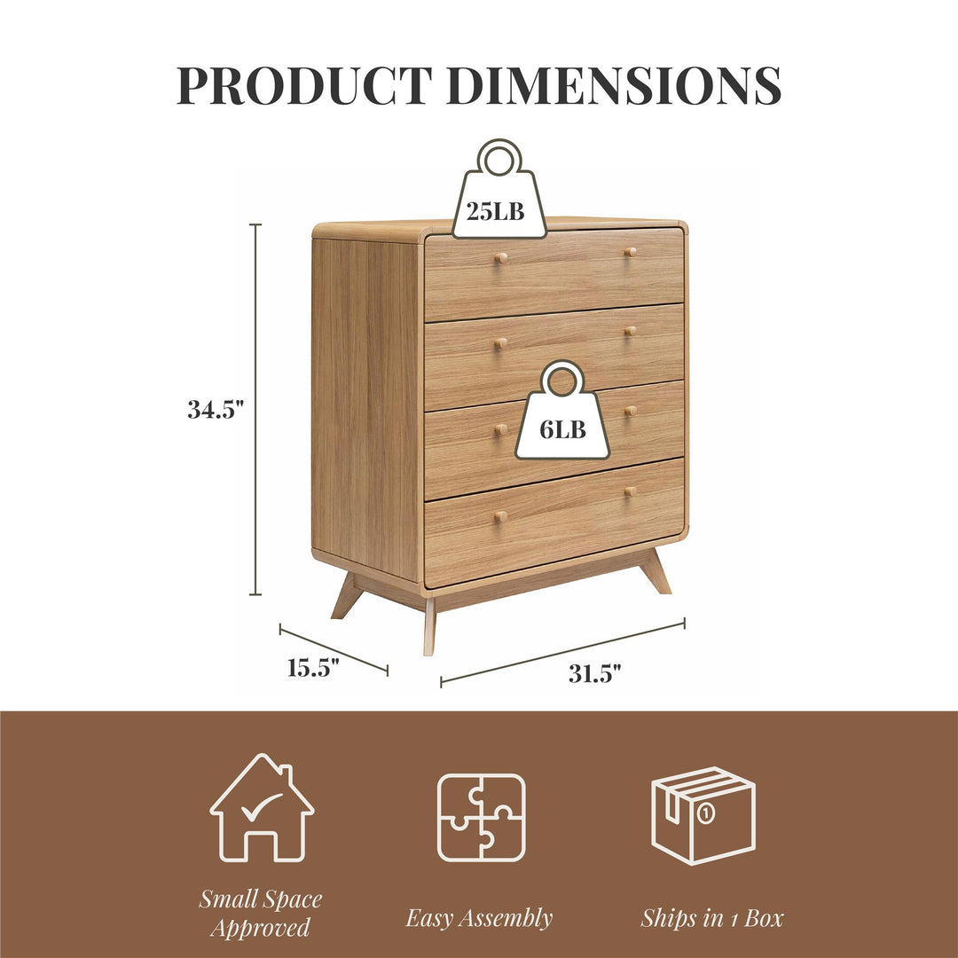 Leva Scandinavian Style 4 Drawer Dresser - Oak