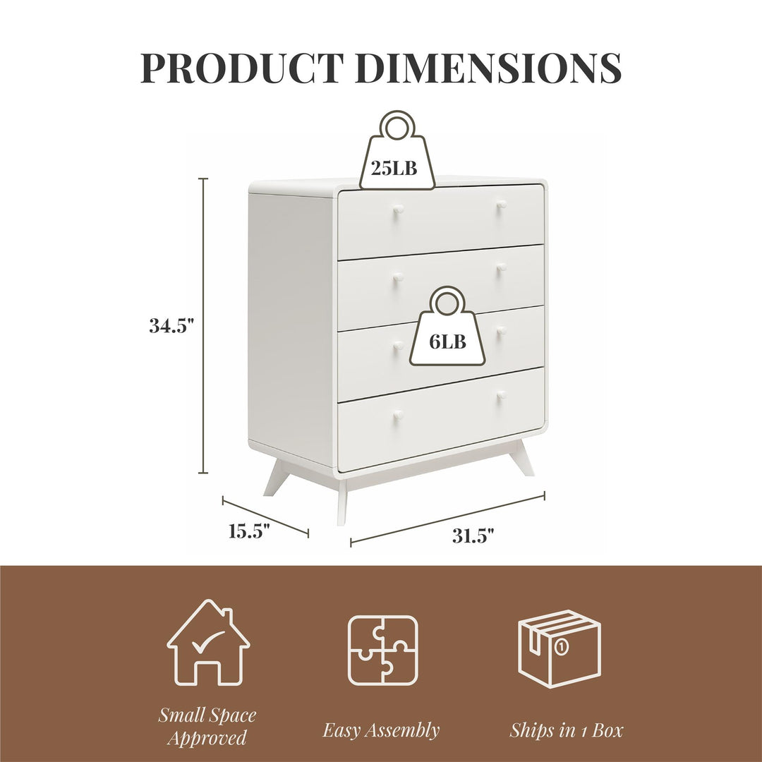 Leva Scandinavian Style 4 Drawer Dresser - Charleswood White