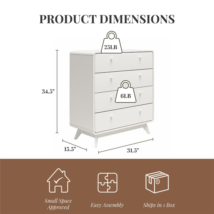 Leva Scandinavian Style 4 Drawer Dresser - Charleswood White